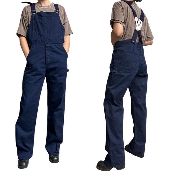 70s vintage utility overalls navy blue Anchor Textiles workwear carpenter. - Picture 4 of 7
